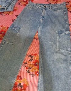Light Wash Denim Cargo Jeans