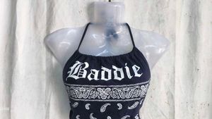 Navy blue "Baddie" Halter Neck Crop Top