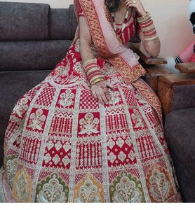 Exquisite Red &amp; Pink Embroidered Lehenga Choli