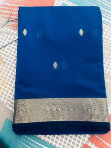 Elegant Blue Silk Saree, Gold Border with blou