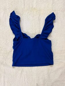 Chic Royal Blue Ruffled Crop Top