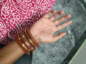 Boho Wooden &amp; Brass Bangle Set