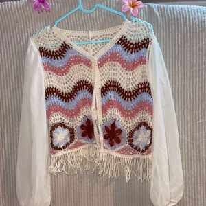 Boho Crochet Knit Cardigan