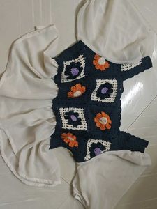 Boho Crochet Floral Puff Sleeve Top