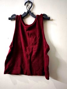 Maroon Ribbed Crop Tank Top
