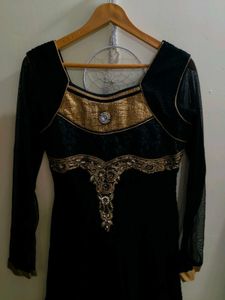 Elegant Black &amp; Gold Stone work Gown