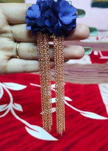 Elegant Blue Flower Tassel Earrings