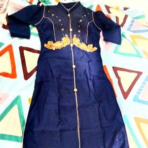 Vintage Blue Embroidered Kurti
