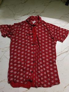 Red Printed Button-Down Shirt
