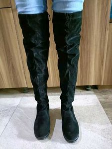 Black Suede Over-the-Knee Boots