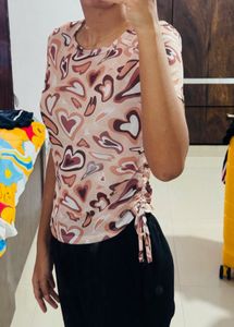 Retro Heart Print Tie-Side Top