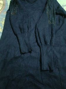 Elegant Navy Blue Lace Sleeve Dress