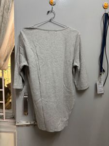 Grey Ribbed V-Neck Top