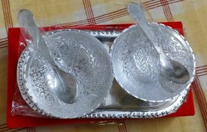 Exquisite German Silver Bowls and Tray Set