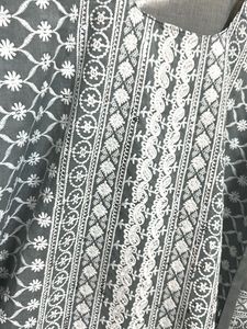 Elegant Grey Kurta with White Embroidery