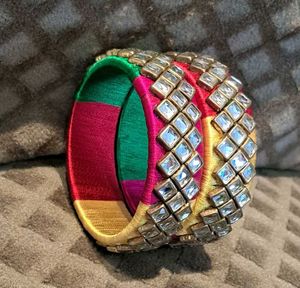 Vibrant Silk Thread Bangles with Stones