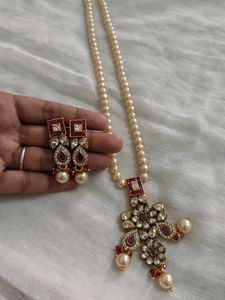 Elegant Pearl &amp; Ruby Jewellery Set