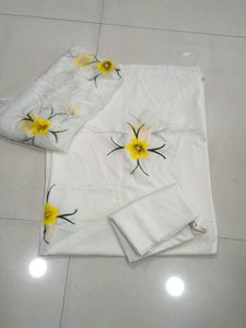 Elegant White Kurta with Yellow Floral Embroidery