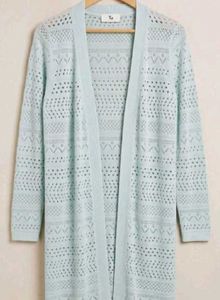 Long Mint Green Crochet Cardigan