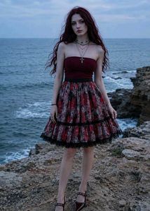 Floral Print Skirt with Lace Trim