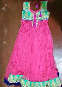 Stunning Red &amp; Teal Embroidered Anarkali Dress