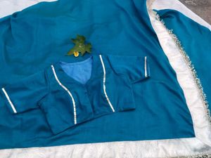 Teal Saree With Blouse