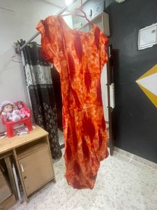 Vibrant Orange &amp; Red Tie-Dye Kurta