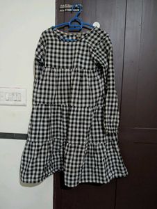 Chic Black & White Gingham Tiered Dress