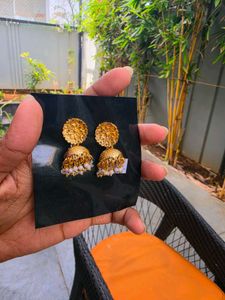 Elegant Gold Jhumka Earrings with Pearls