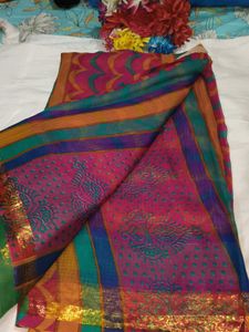 Vibrant Printed Cotton Saree with blouse