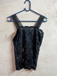 Partywear Lace Camisole Top Black Sheer