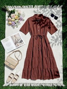Brown Tiered Midi Dress