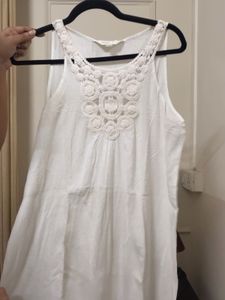 White Maxi Dress with Crochet Neckline