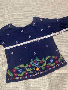 Zara Embroidered Navy Blue Blouse