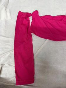 Savana Hot Pink Ribbed Off-Shoulder Top
