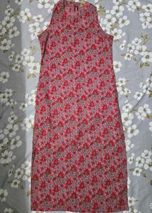 Stylish Floral Print Sleeveless Kurta