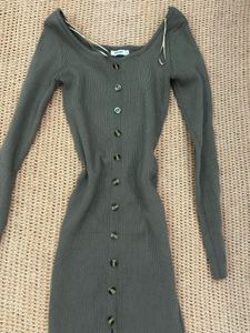 Ribbed Button-Down Midi Dress