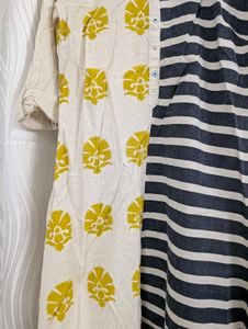 Kurta with Floral and Stripe Print