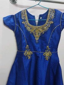 Blue Ethnic Gown with Gold Embroidery