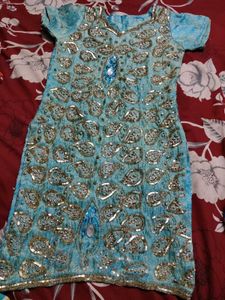 Beautiful Blue Embellished Kurta Set