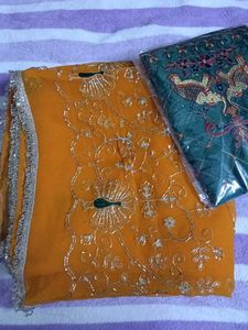 hand work heavy darbari saree with blouse
