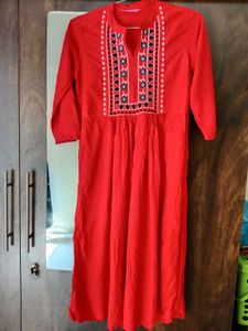 Red Embroidered Casual Dress ❤️