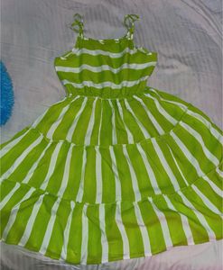 Lime Green Striped Tiered Dress