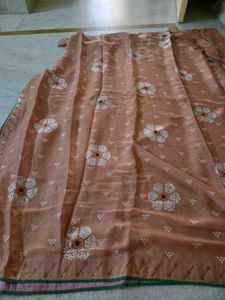 Peach Floral Saree with added blouse