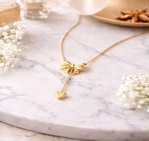 Gold Bow &amp; Heart Necklace