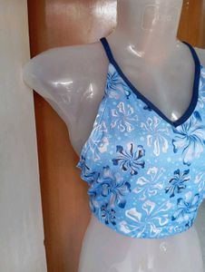 Blue Floral Bikini Top