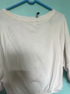 White Cropped Sweatshirt with Floral Embroidery