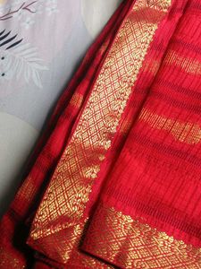 Beautiful Red Chiffon Saree With Gold Boreder