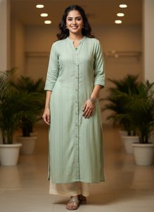 Elegant Light Green Kurta with Vertical Stripes