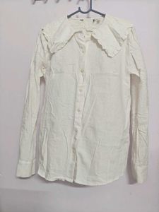 White Ruffle Collar Button Down